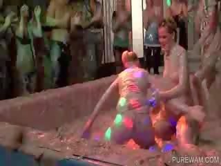 WAM scene with erotic mud fighter chicks